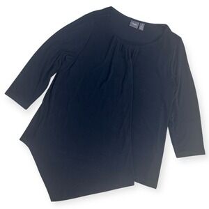 Chicos Black Asymmetrical Hem 3/4 Sleeve Knit Top Womens Size 1